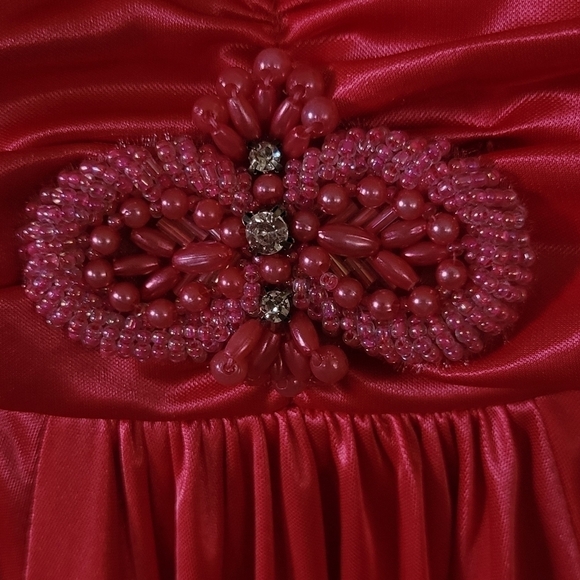 City Triangles Hot Pink Beaded V Neck Formal Satin Like Party Prom Dress - Picture 3 of 11